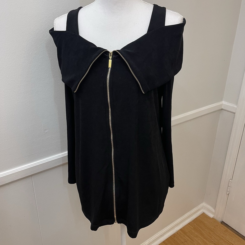 Chico's Travelers Line Non Wrinkle Top Size 1 Medium Black Zip